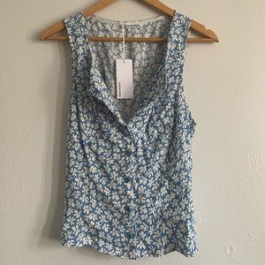 REFORMATION Jayne Front Button Sleeveless Top In Blue Hawaii